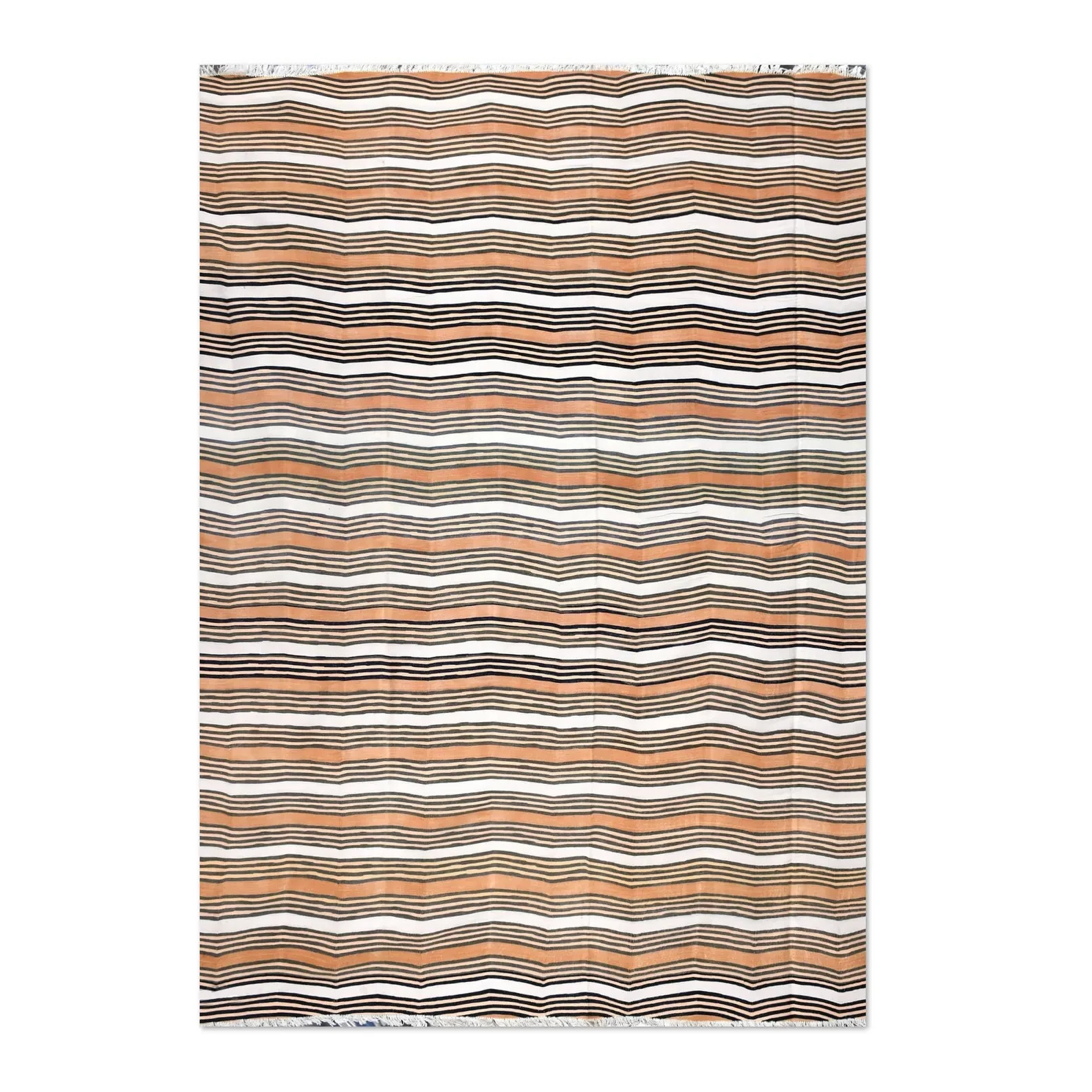 Handwoven Cotton Kilim Dhurrie Rug Color Brown and White Design Carpet Rug