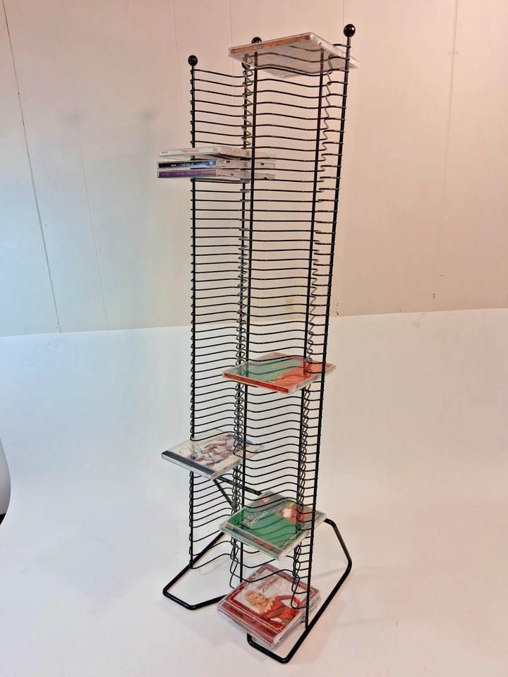 Vintage Black Wire CD Tower Rack Stand Holds 120 CDs 38” Tall Y2K Media Storage - Image 4 of 4