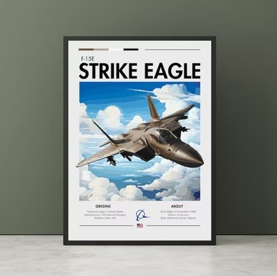 F-15E Strike Eagle Print - Aviation Art, White Cliffs, Plane Poster