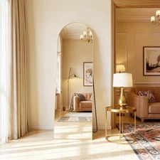 59”x16” Arched Full Length Mirror – Black & Gold, Wall Mounted / Free Standing