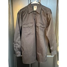 Dickies Mens Long Sleeve Work Shirt Black Button Down Two Pocket Twill Size M