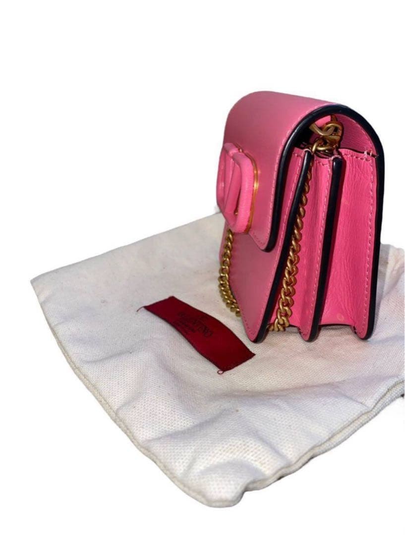 VALENTINO Women V-Sling Compact Chain Wallet bag Leather Pink Gold Chain thumbnail 22