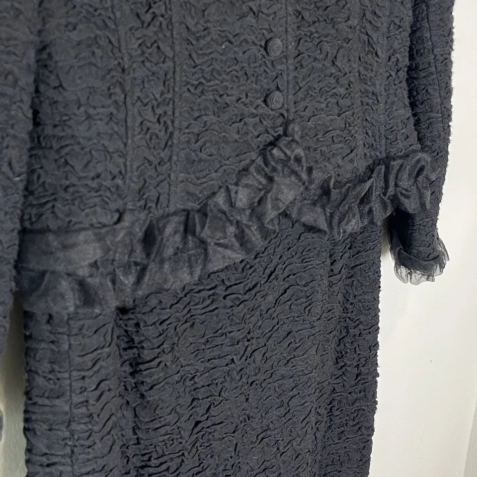 Traje Rickie Freeman Teri Jon para mujer 10 6 negro lino textura roseta volantes Y2K Foto 4 de 4