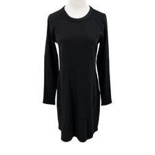 Everlane Womens Black Ribbed Long Sleeve Organic Cotton Mini Dress Size Large L