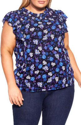 City Chic Womens Plus Size Medium 18 Bella Floral Blouse Black Helene Bud 1249