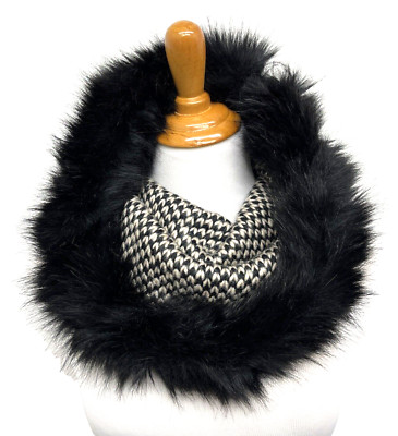 INC International Concepts Skip Stitch sparkl Faux Fur Cowl Loop Scarf Black $59