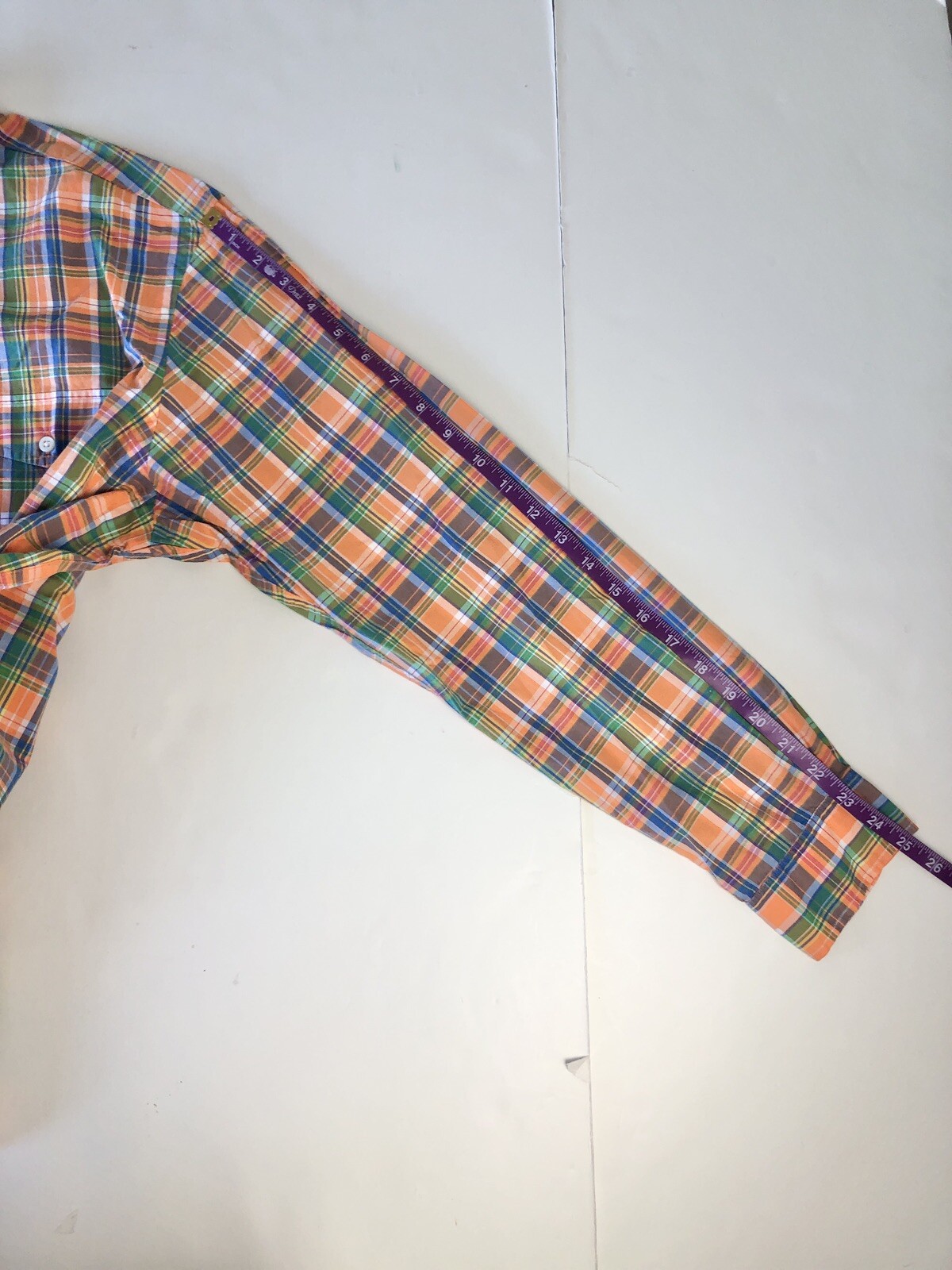 Polo Ralph Lauren Button Down Dress Shirt Mens SZ Large Orange Green Plaid READ! thumbnail 7