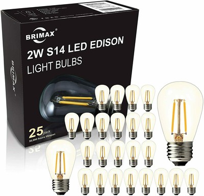 E26 LED Replacement Light Bulbs 2W S14 Clear Globe Edison Bulb 2700K Warm White