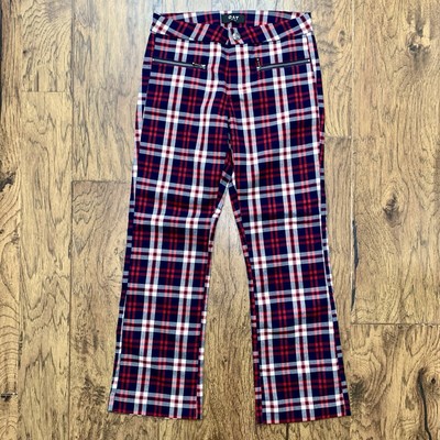 OAT Women s Red Navy White  Plaid Ankle Cropped Pants Size 24 Wallace Plaid NEW