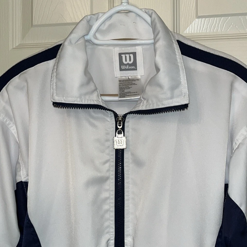 Chaqueta de Calentamiento con Cremallera Azul Blanco Azul Vintage Wilson para Mujer Talla Grande Tenis Deportivo Foto 2 de 4