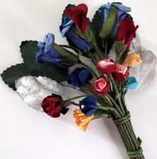 Vintage Millinery Paper Flowers Roses Red Blue Pink F16