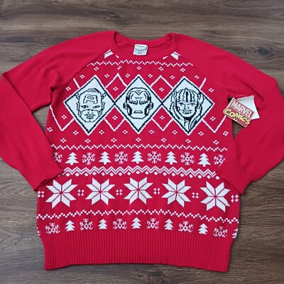 Marvel Captain America Thor Ironman Ugly Christmas Sweater Mens Size Medium  New
