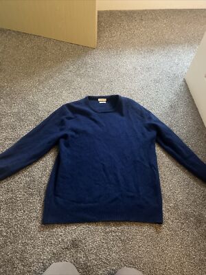 Munrospun Mens Blue Wool Knit Long Sleeve Jumper Sweater Size UK M