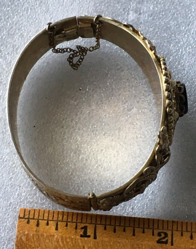 Vintage Whiting & David vergoldetes Armreifarmband mit Scharnier 3D-Blumen-Design gebraucht - Bild 5 von 14