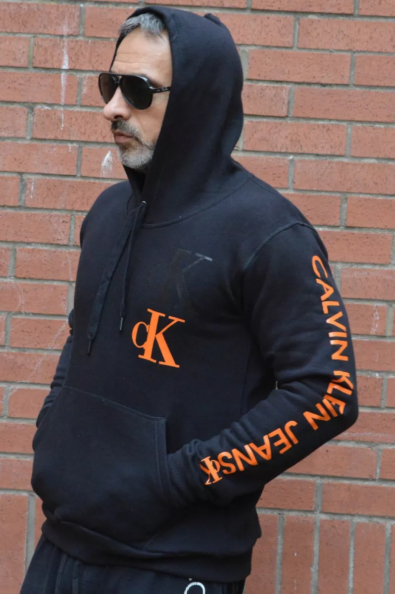 BNWOT CK Calvin Klein Jeans hooded sweatshirt Jumper Hoodie Black Orange  SLIM | eBay