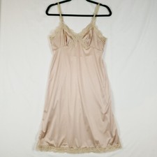 Vtg Vasserette Full Slip Womens 34 Underneath It All Beige Lace Trim Adjustable