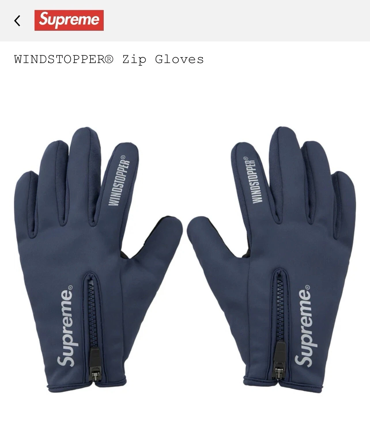 Gants zippés Supreme WINDSTOPPER bleu marine taille M