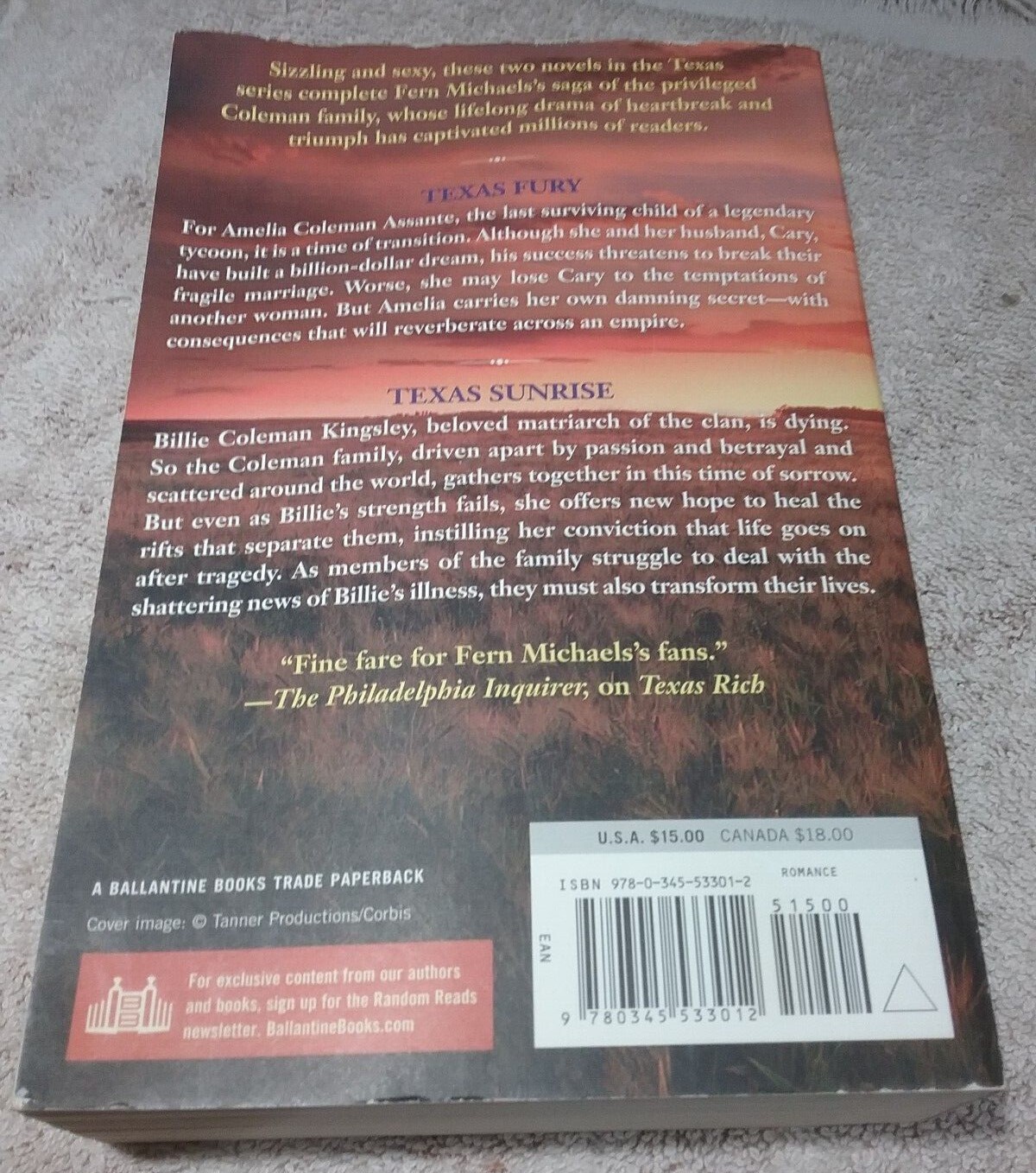 Fern Michaels Texas Fury, Texas Sunrise 2 Novels in One Volume