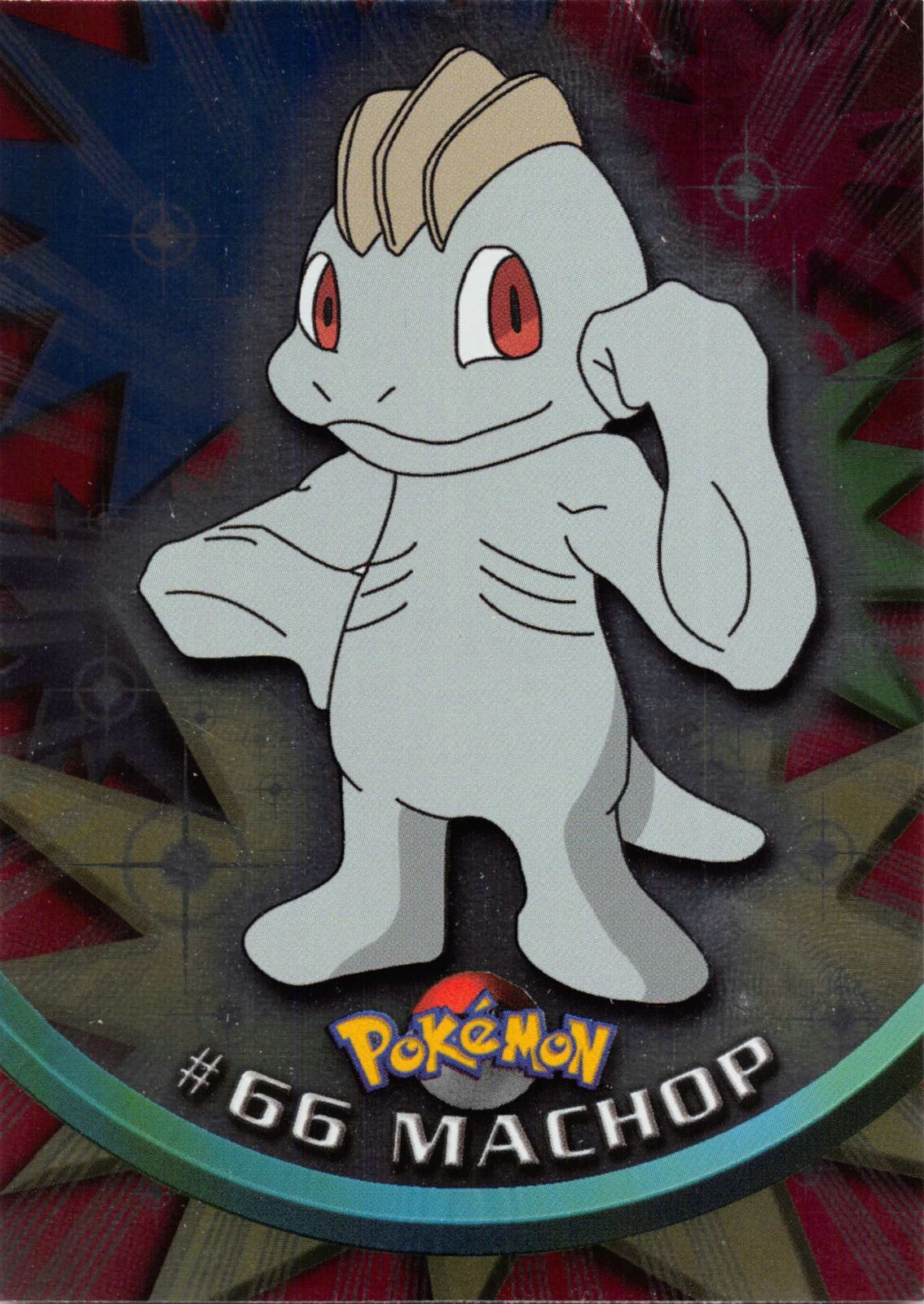 MACHOP #66 - BLUE Logo - SILVER HOLO - SERIES 1 - TOPPS Pokemon Card - LP/P