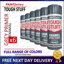 6x Grey Primer Tough Stuff Enamel Spray Paint Can Wood Metal Plastic Glass 400ml