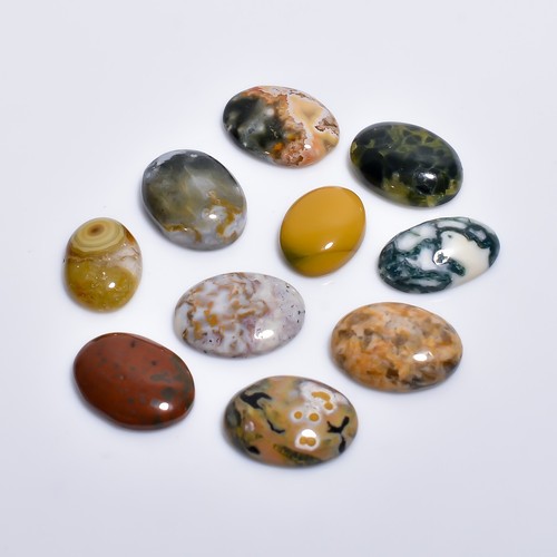 58 Carat Lot Natural Ocean Jasper Oval Shape Loose Gemstone Cabochon 10 Pcs Lot - Picture 4 of 4