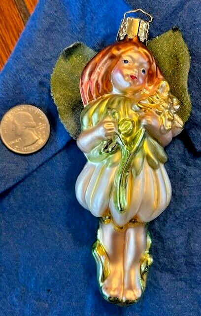 Christborn Glass Germany Fairy Pixie Angel w/ Leaf Wings Christmas Ornament