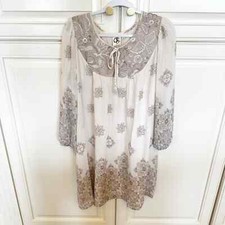 Anthropologie One September Women’s Donia Peasant Boho Dress Flowy Embroidered L