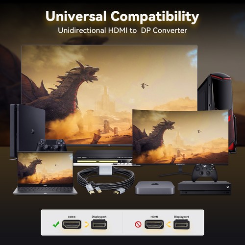 Active 8K HDMI 2.1 to DisplayPort DP 1.4 Cable 2m 4K 120Hz Adapter PS4 Apple TV - Picture 9 of 12