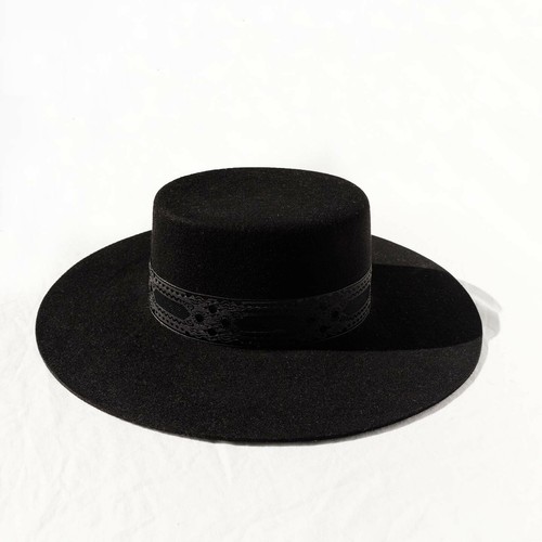 Black Boater Hat Large 59cm Wide brim 