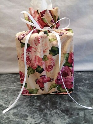 Roses Flowers & Butterflies Cotton Fabric, Handmade Square Tissue Box Cover