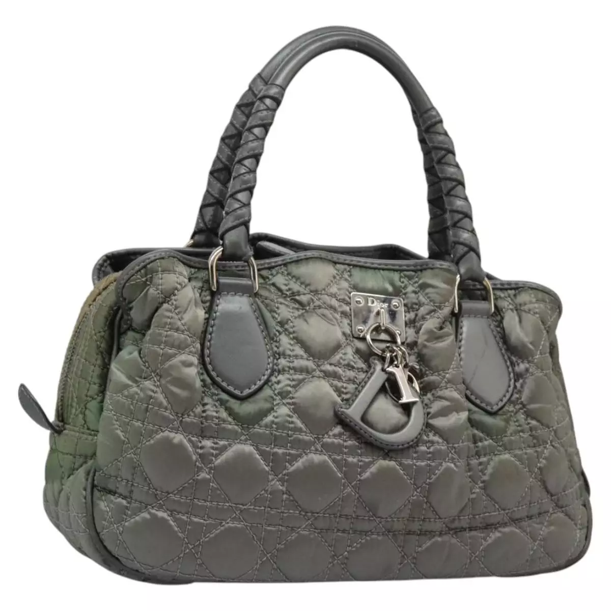 Sac à main Christian Dior Canage nylon cuir kaki argent authentique bs22151