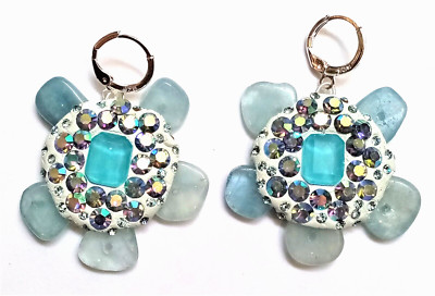 Ohrringe Bijoux Blues, Unikat Handmade in Paris, Swarovsky und Aquamarin