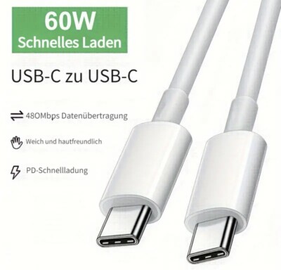 2x USB C auf USB C 60W Ladekabel Datenkabel für iPhone Samsung Ipad Macbook