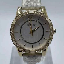 Relic Womens Watch ZR12015 Gem Set 30mm Case Leather Band Quartz Three Hands