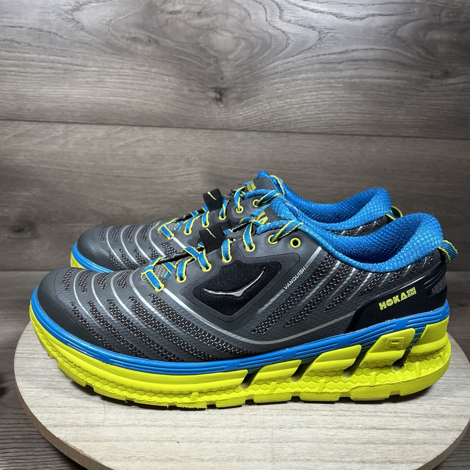 SAOLA Scarpe da corsa Hoka Vanquish grigio blu giallo sneakers uomo taglia 11 5