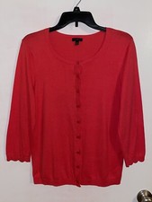 MINT Talbots Scalloped Edge Corral 3/4 sleeve Cardigan Sweater Size Medium