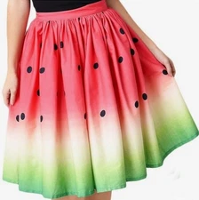 UNIQUE VINTAGE WATERMELON FRUIT SWING SKIRT PLEATED SIZE S - NWT