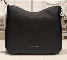MICHAEL KORS NAYLA MEDIUM ZIP MESSENGER CROSSBODY BAG TOTE PURSE MK BLACK SILVER