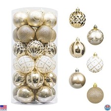 Valery Madelyn 30-Piece Shatterproof White Gold Christmas Ornament Set - 2.36