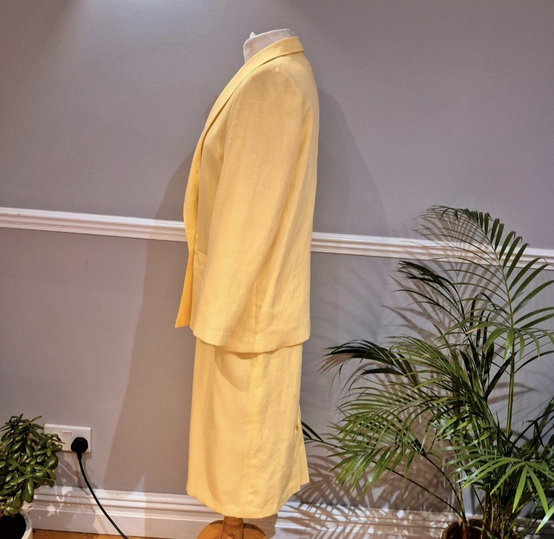 Vintage Yellow Linen Blend Skirt Suit Set Size 12 | Etam Made in UK image 5