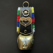 Swiss Cow Bell Switzerland Souvenir Floral Brass 4.5 X 2” Hand Painted Signed