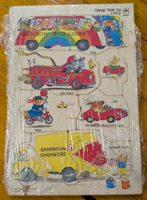 VTG 1987 Richard Scarry Things That Go Wooden Tray Puzzle Busytown Golden