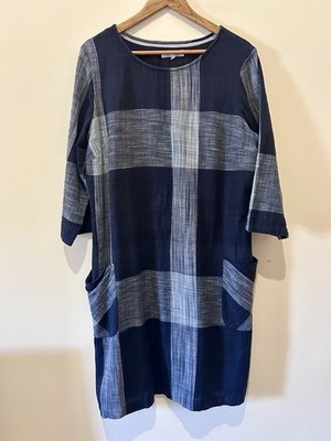 Seasalt Rocambole Dress Size 18 Blue Check Lined Pockets Cotton