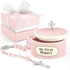 Baptism Gifts for Girl - My First Rosary with Ceramic Keepsake Box, Catholic ...