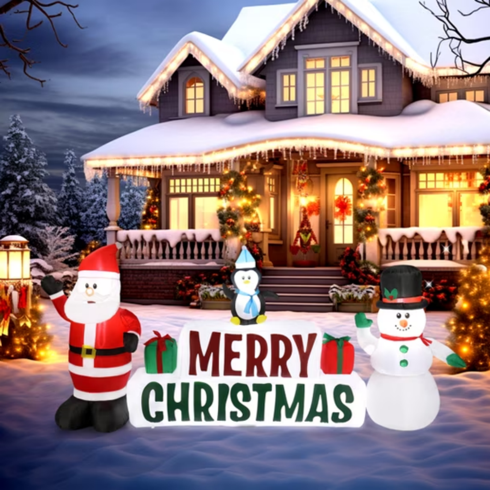 Santa Tree Snowman Inflatable 9.8 Ft Wide Lighted Santa Snowman Christmas Inflatable | eBay