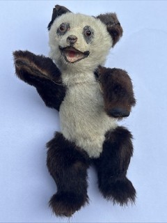 Vintage Miniature Fur Covered Panda Bear Glass Eyes Composition 9cm Repair