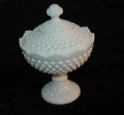 Vintage Hobnail Milk Glass Covered Candy Dish