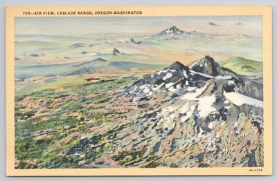 Cascade Range Oregon Washington Air View Linen Postcard Vintage