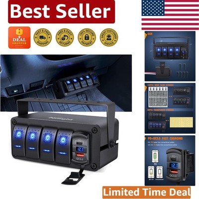 Multi-Function 4 Gang Rocker Switch Box - USB Charger & LED Voltmeter Built-in