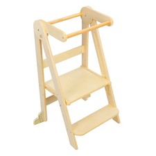 Solid Wood Toddler Learning Tower Foldable Step Stool for 1 to 6 Year Old